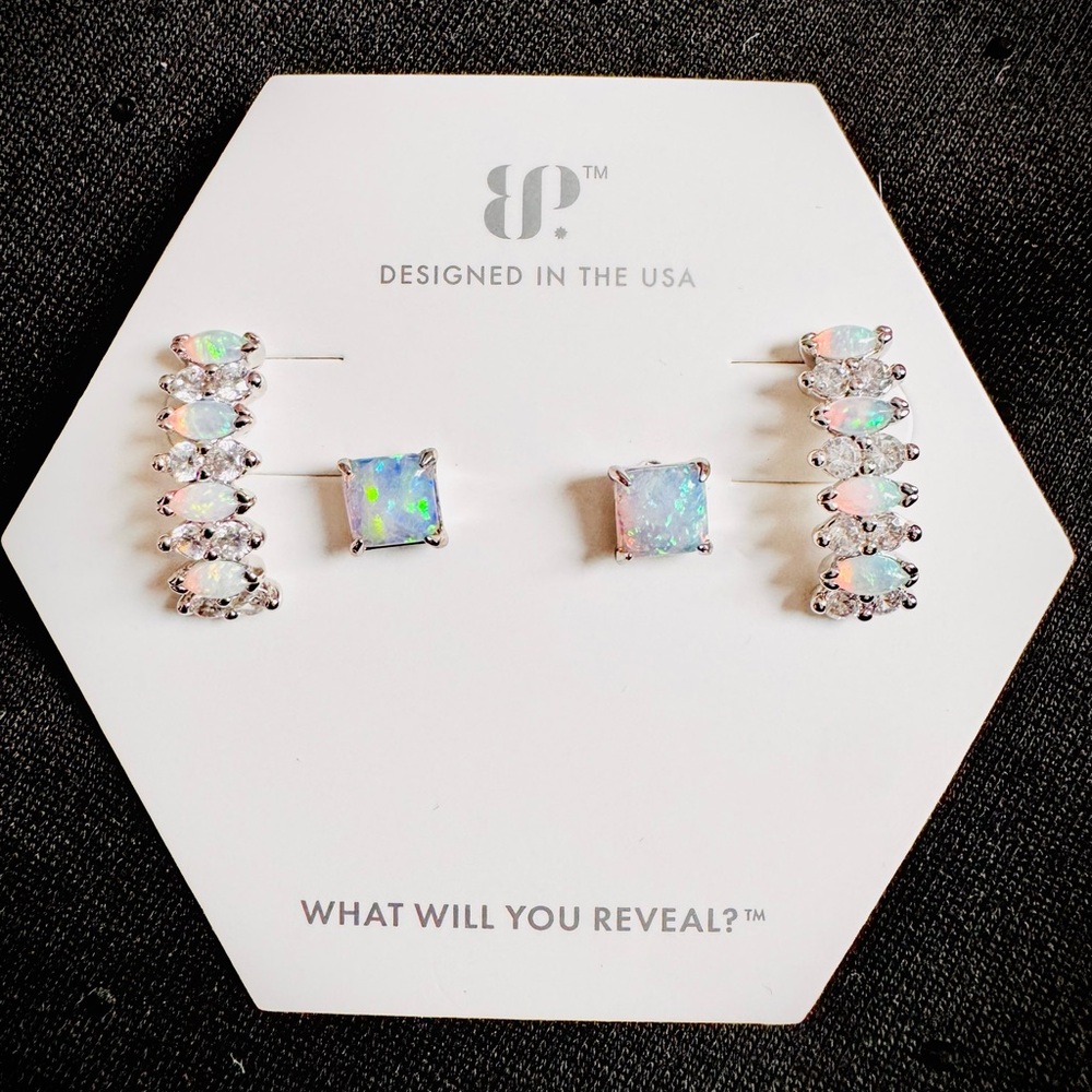 BP Iridescent Opal and Silver Earrings Set